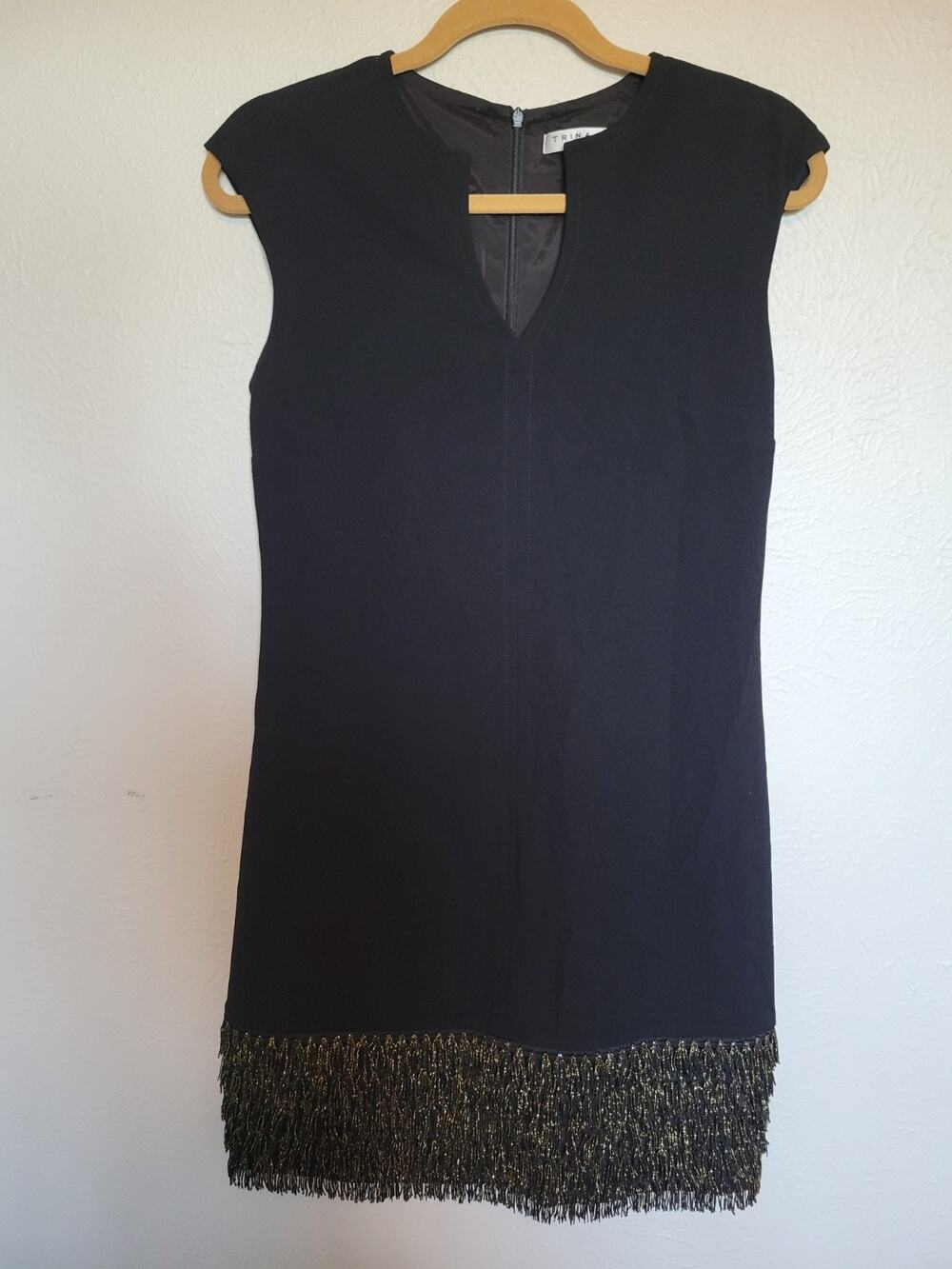 Trina Turk Black dress w/ gold fringe Size 2 For Cocktail, Party Dress LBD